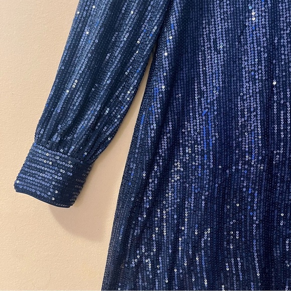 Chi Chi London Navy Blue Sequin Shift Dress Mock Neck Special Occasion Size 10 - Picture 10 of 16
